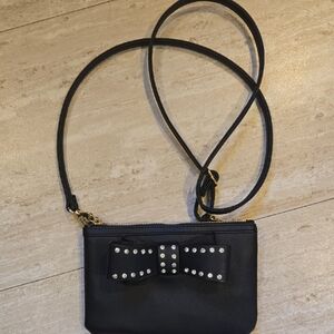 Betsey Johnson Black Jewel Bling 3D Bow Crossbody Bag